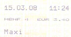 Celodenní síťová jízdenka "Maxi" za 3,40 euro vydaná jízdenkovým automatem. (Klikněte pro zobrazení druhé strany.)